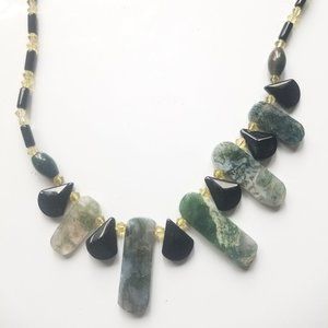 Set of 2 Black Onyx and Agate Quartz Crystal Beaded Gemstone Necklaces